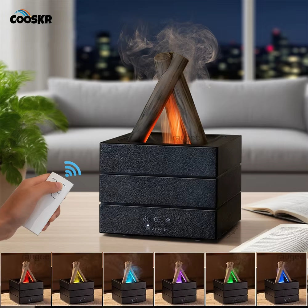 Aroma Diffuser USB Air Humidifier Colorful Flame Essential Oil Aromatherapy Diffuser Timing Air Humidifier with Remote Control